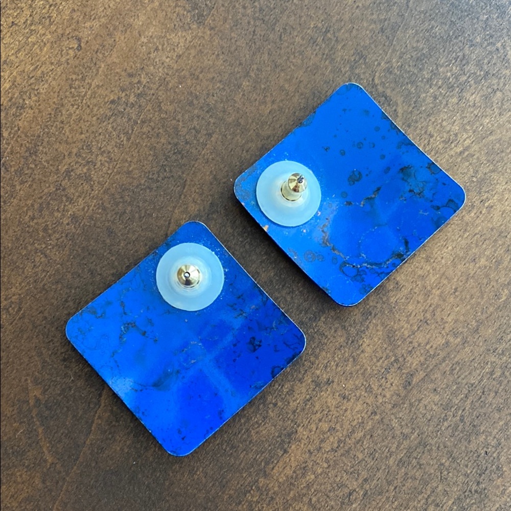 Blue Square Statement Earrings - image 4